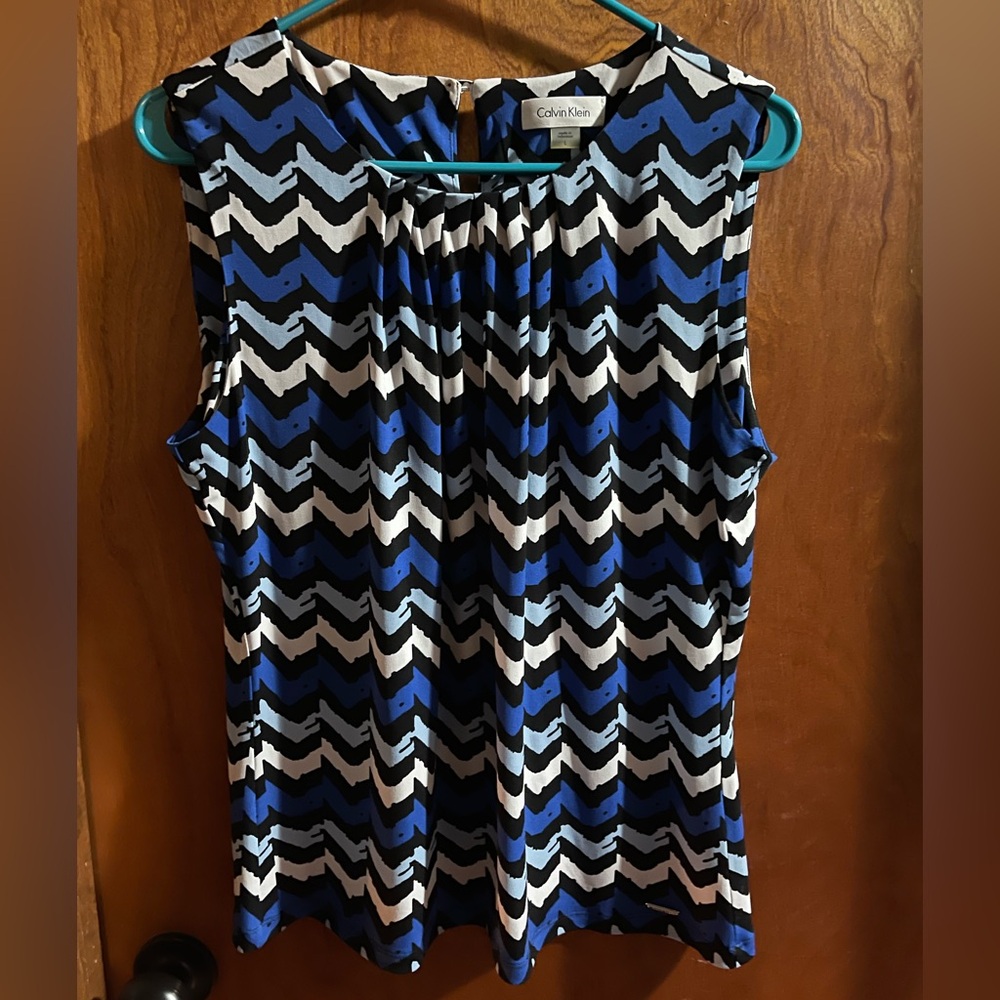Calvin Klein Black and Blue Chevron Blouse